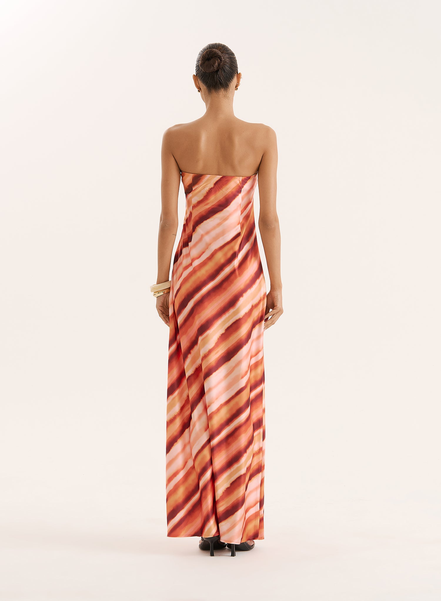 Ombre Stripe Bandeau Satin Maxi Dress